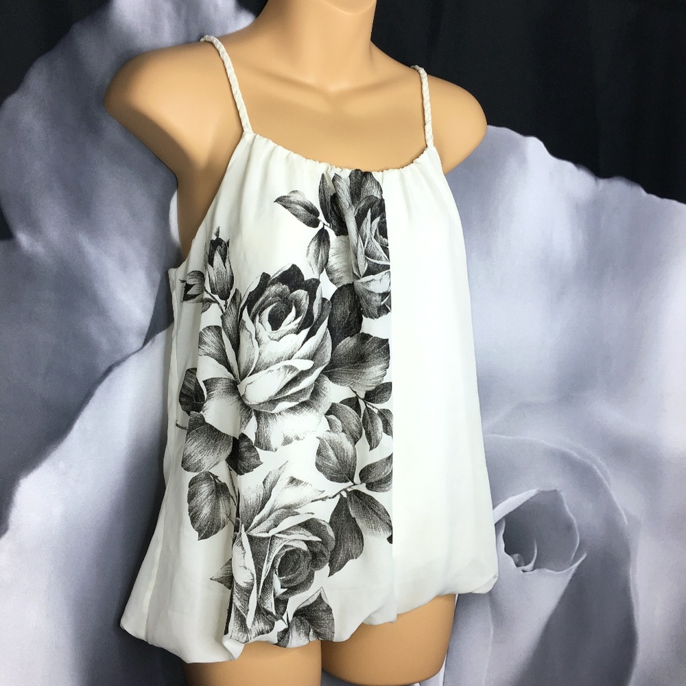 Forever 21 Black and White Rose Floral Top